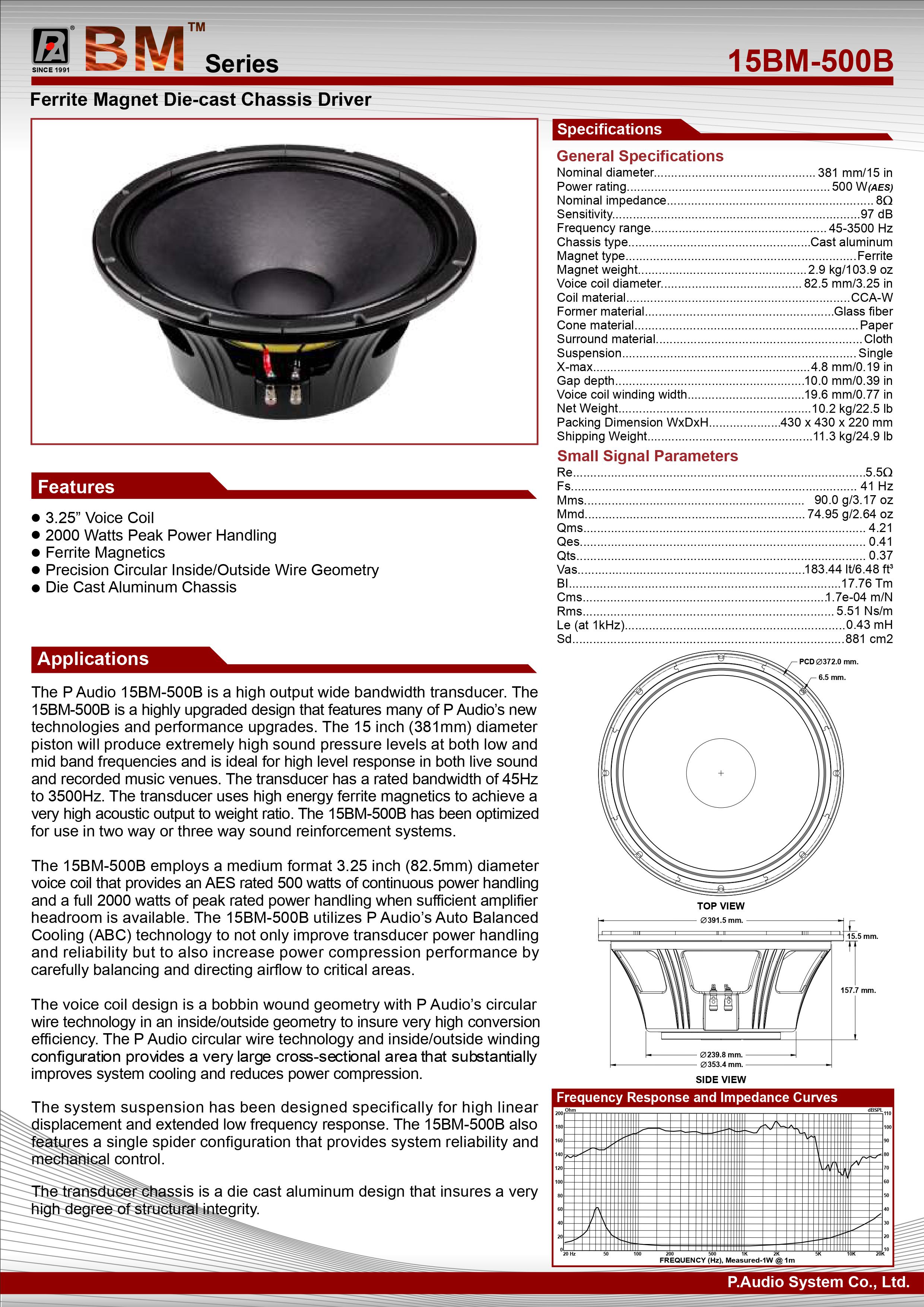 Loa rời 15BM-500B P.audio Thái Lan (1 cặp) - Hàng chính hãng