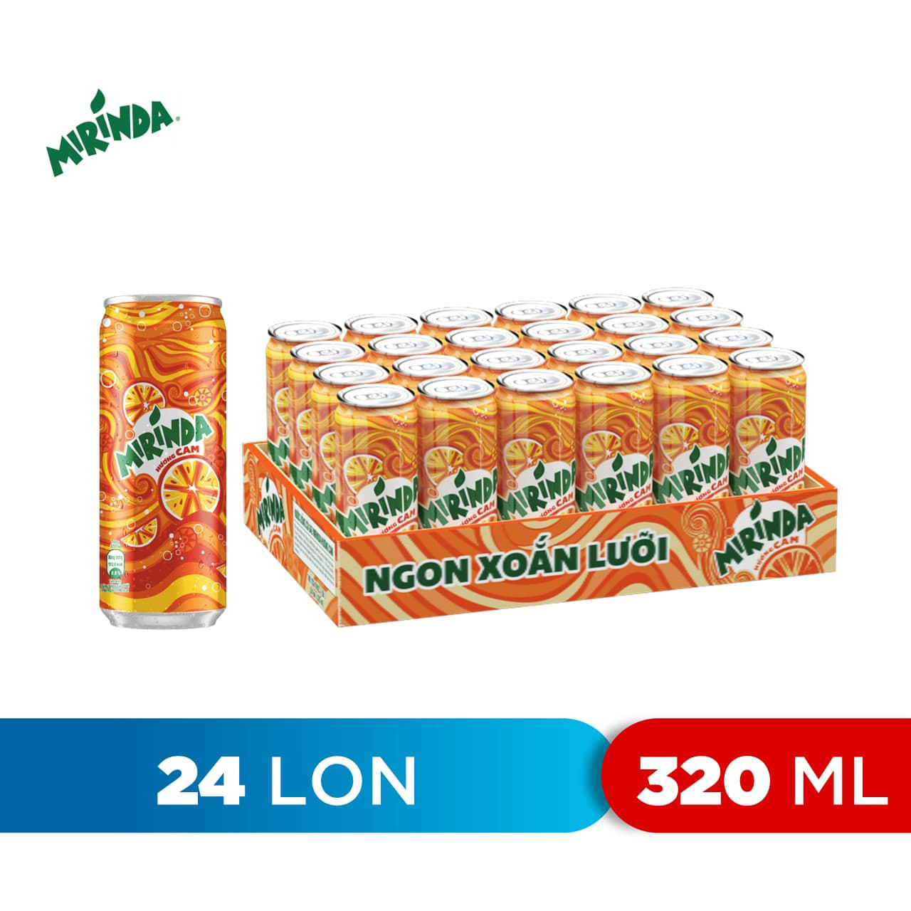 Thùng 24 Lon Nước Ngọt Có Gaz Mirinda Cam
