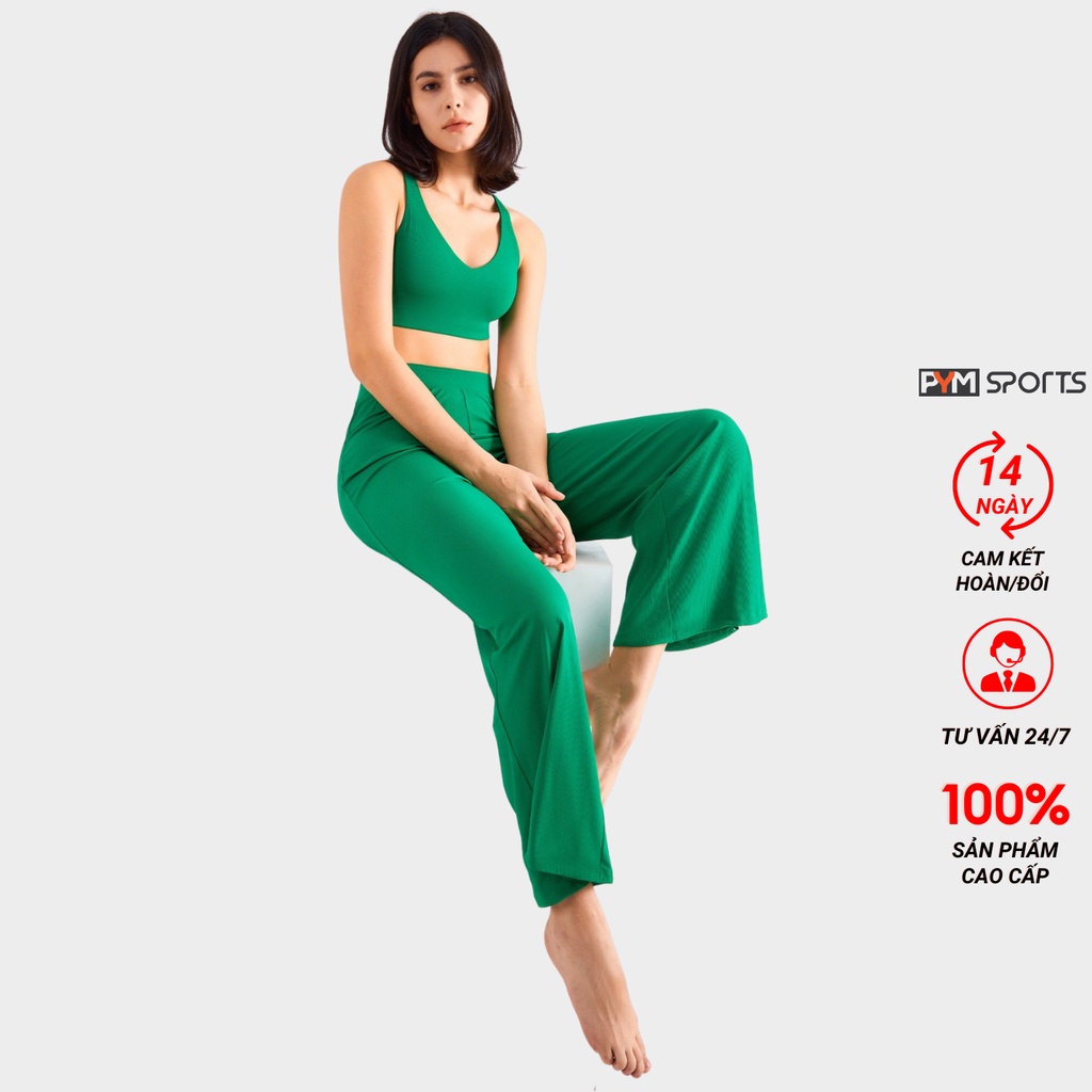 Set đồ nữ tập yoga tập gym PYM SPORT áo croptop và quần ống loe chất liệu thun gân cao cấp - BR053 + Y024