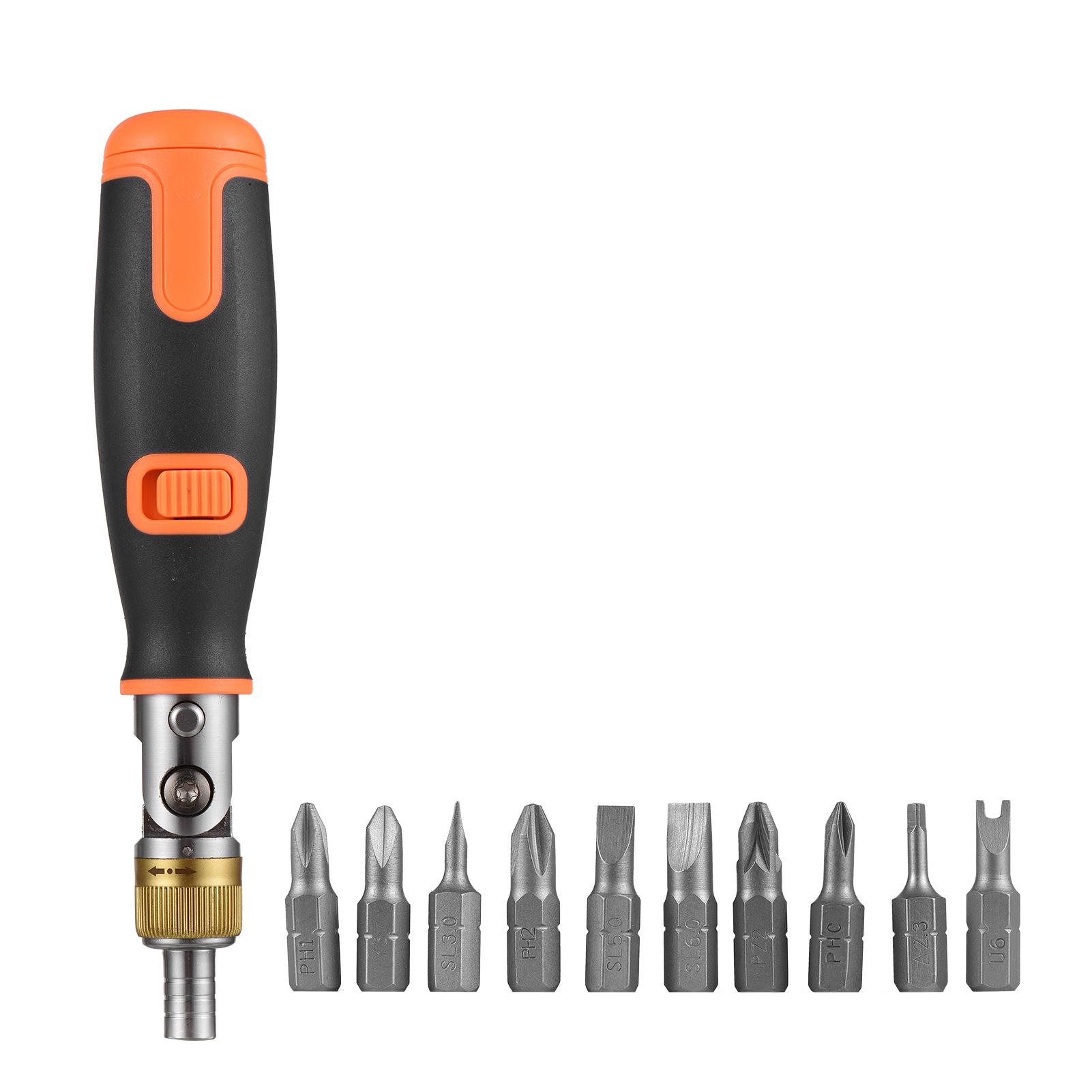 Two-way Ratchet Screwdriver 10-in-1 Multi-bit Ratchet Screw Drivers Set 6.23mm Adjustable Nut Driver Tool