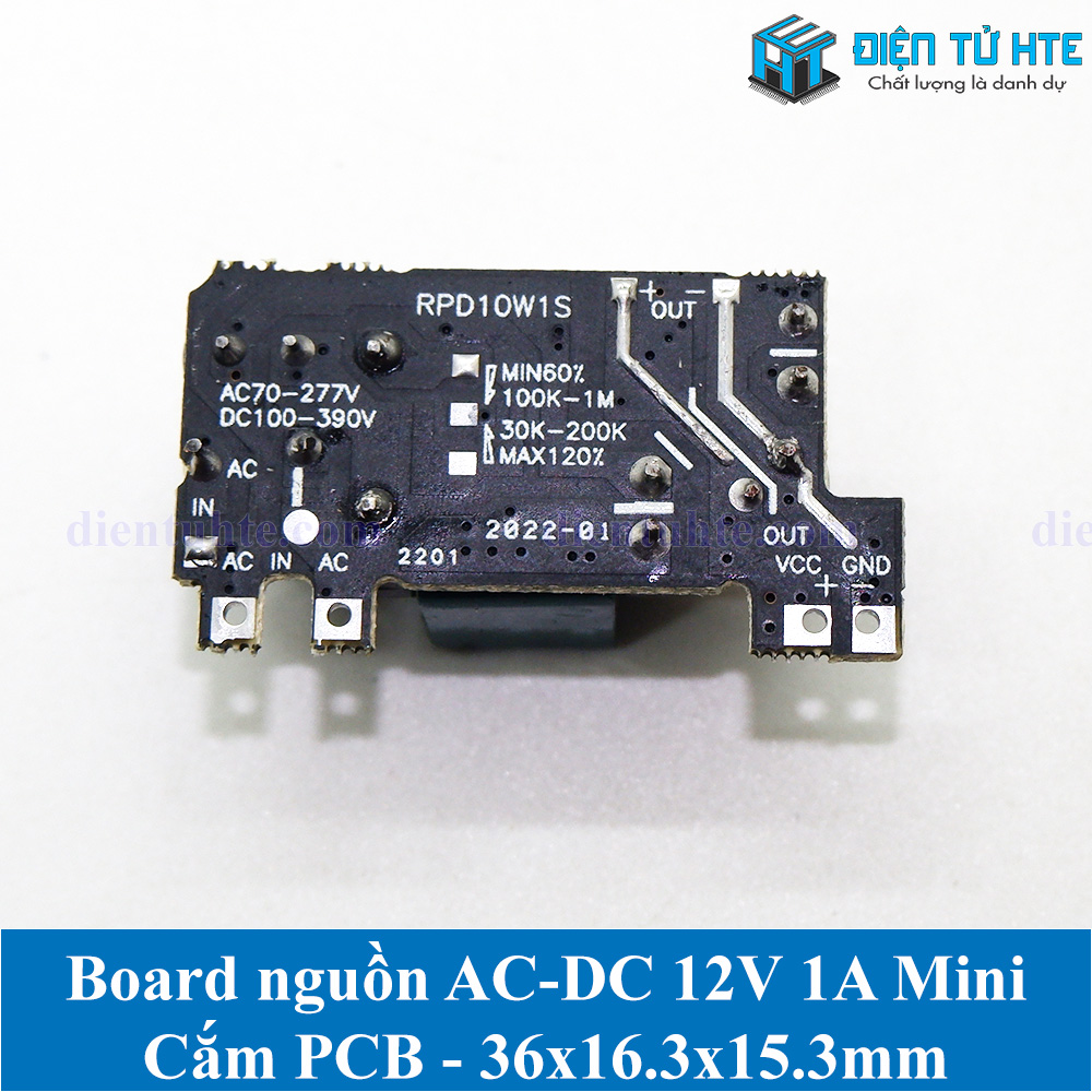 Board nguồn 12V 1A Mini cắm PCB 36x16.3x15.3mm