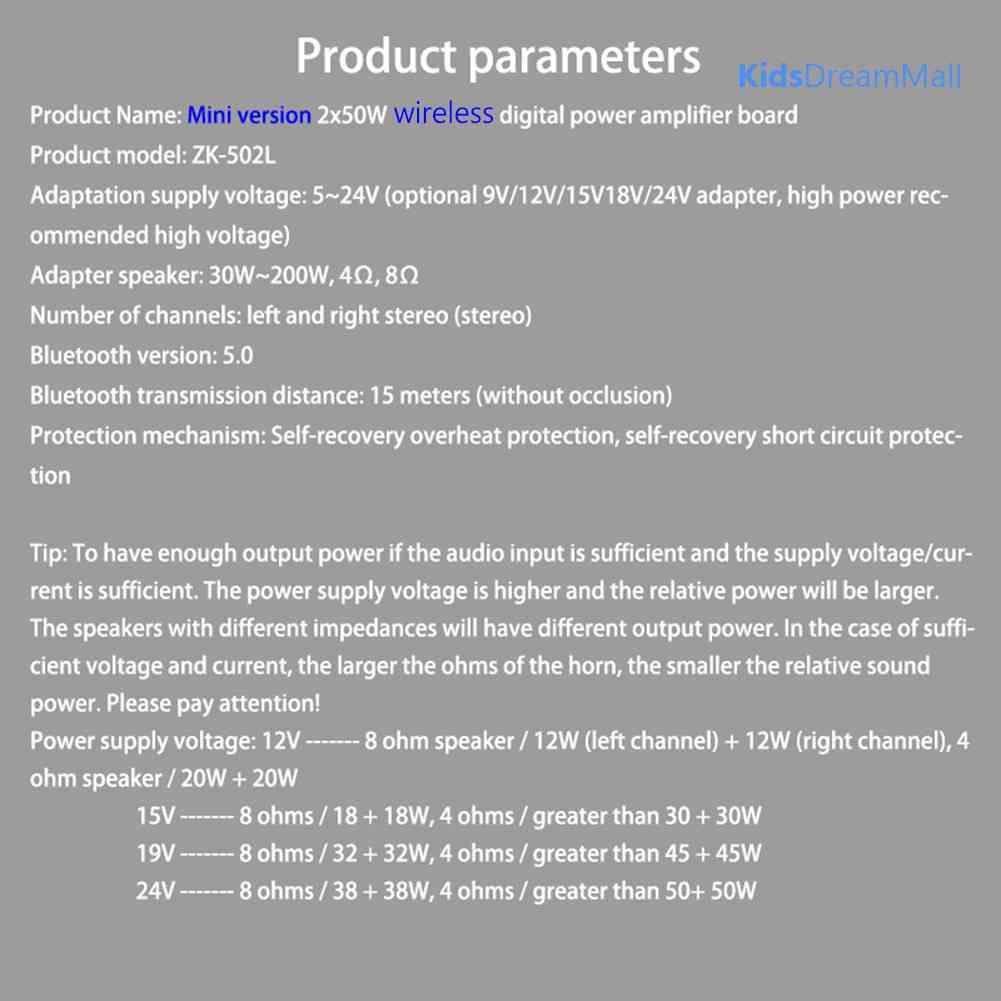 Mới Mạch Khuếch Đại Công Suất Kỹ Thuật Số ZK-502L Bluetooth-compatible 5.0