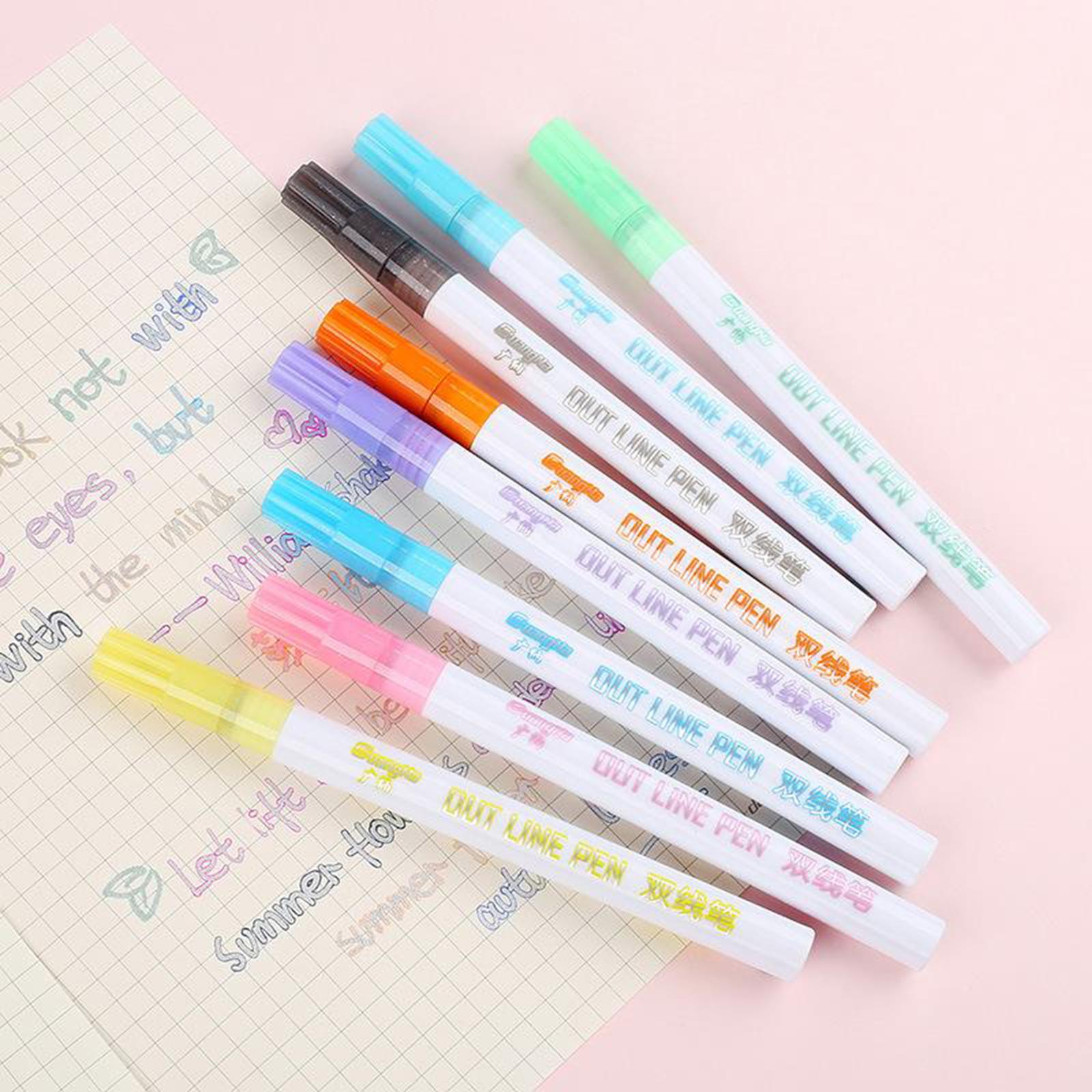 2 Sets Metallic Drawing Double Line Outline Pen Marker Pens Scrapbooking 8 Color