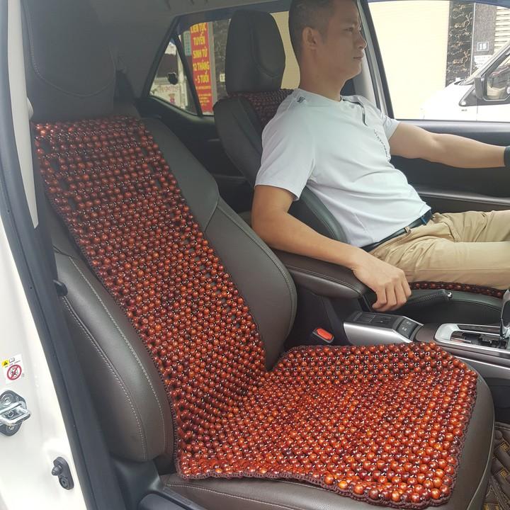 Đệm hạt gỗ tựa lưng massage ô tô 100% gỗ Hương Đỏ tự nhiên, đan kết diềm mép - 2 loại: Dạng cài đàn và Dạng cài vai