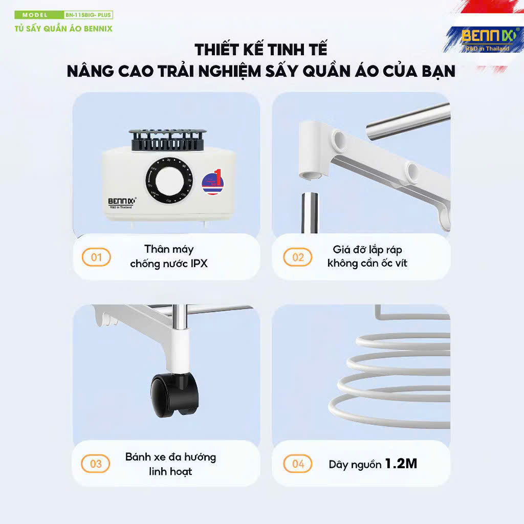 Tủ Sấy Quần Áo cỡ lớn Bennix BN-115Big Plus Công Suất 2300W Bảo Hành 18 Tháng Hàng Chính Hãng