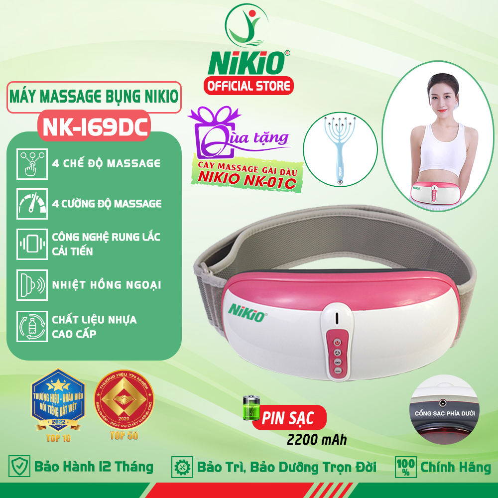 Đai Máy Massage Bụng Nikio NK-169DC – Công Nghệ Rung Lắc Kết Hợp Hồng Ngoại Tân Tiến, Mát Xa Bụng, Làm Săn Chắc Cơ Bụng Nhanh – Pin Sạc Tiện Lợi – Màu hồng
