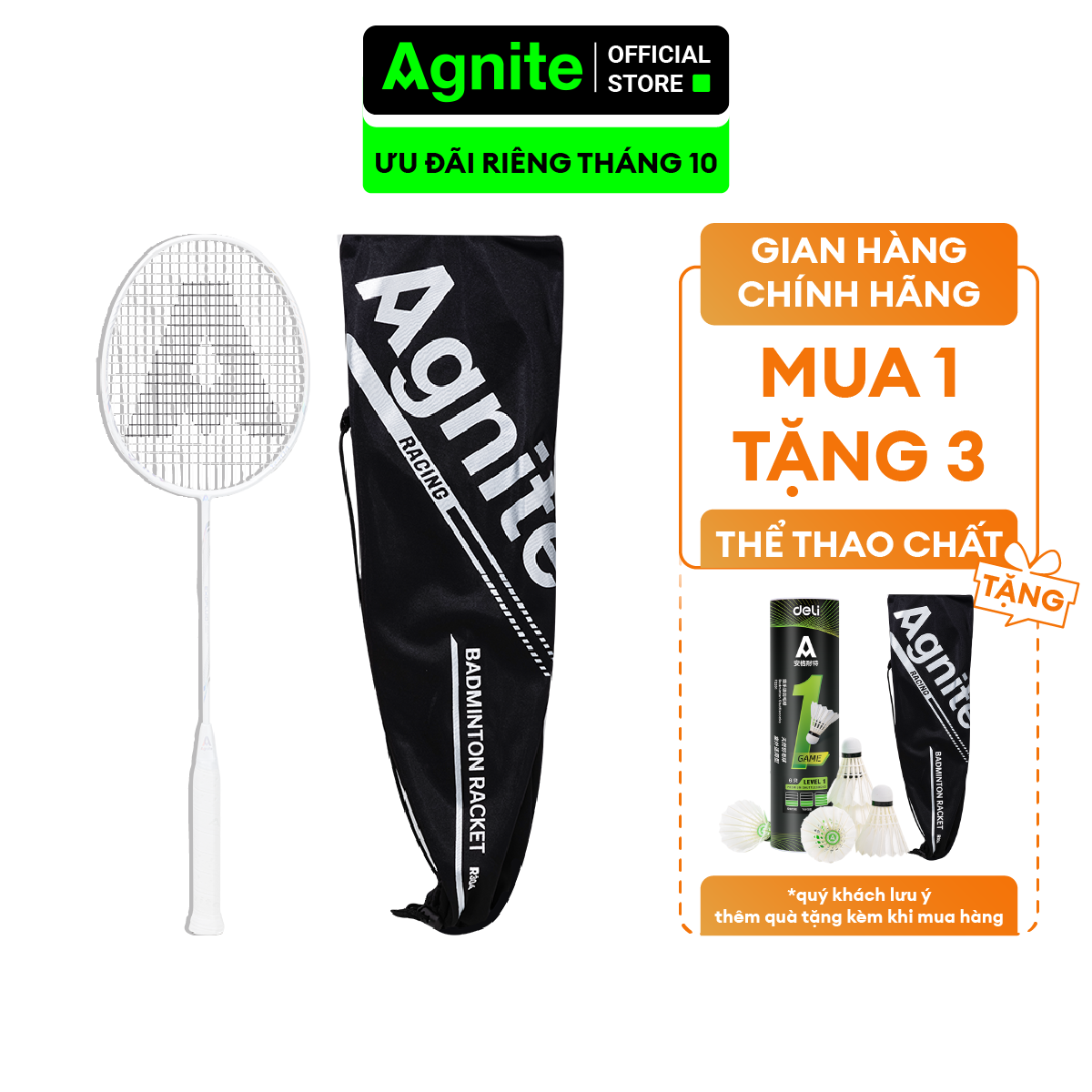 Vợt cầu lông đơn cao cấp Agnite, sợi CARBON, khớp nối liền siêu bền nhẹ tặng kèm 3 phụ kiện - ER304