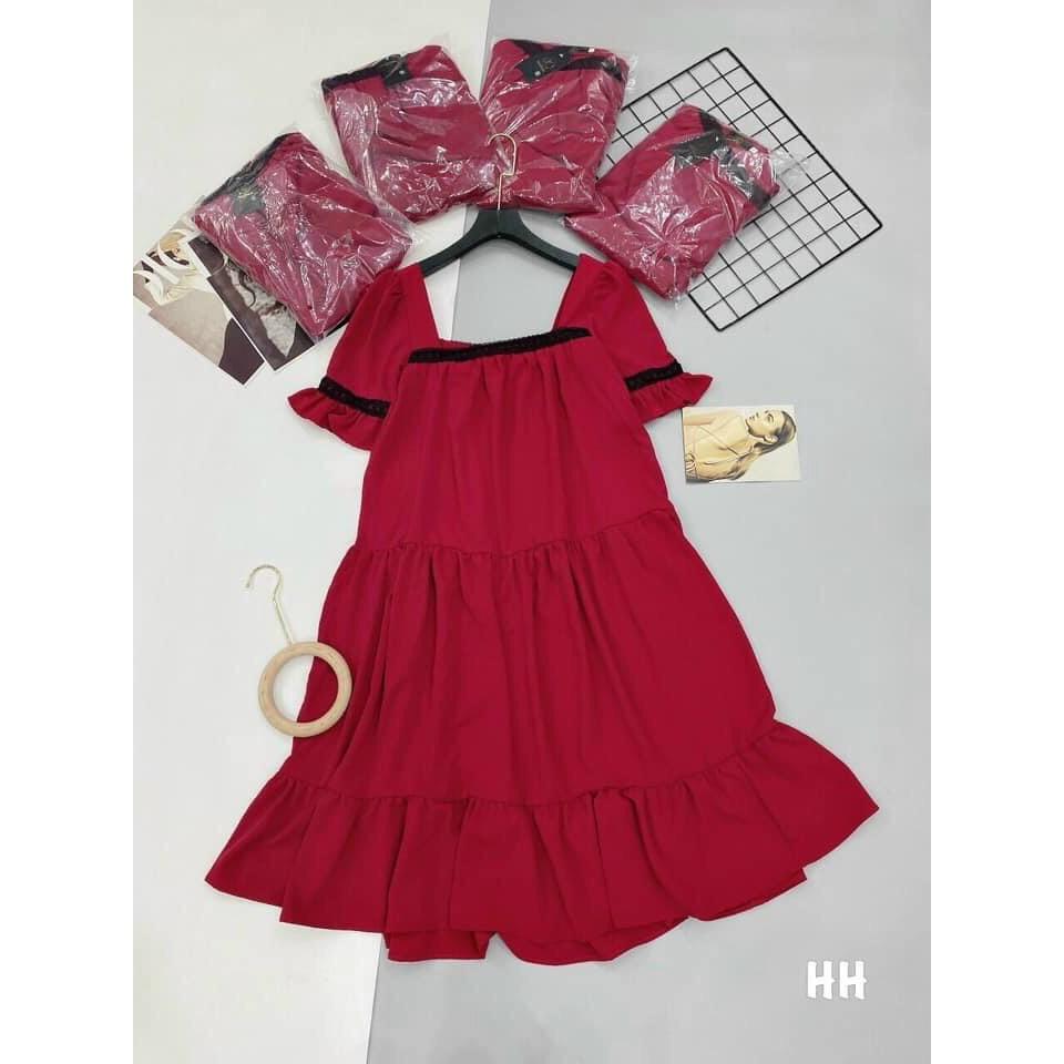 Váy bầu xinh thời trang thiết kế dáng suông cổ vuông Aidenshop màu đỏ maternity dress