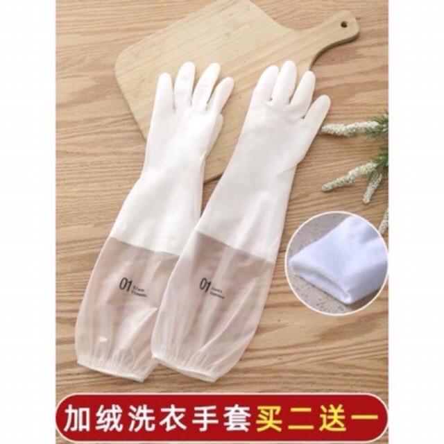 GĂNG TAY CAO SU SIÊU DAI SIÊU BỀN LOẠI DÀI - LÓT NỈ- CÓ CHUN CHỐNG TỤT