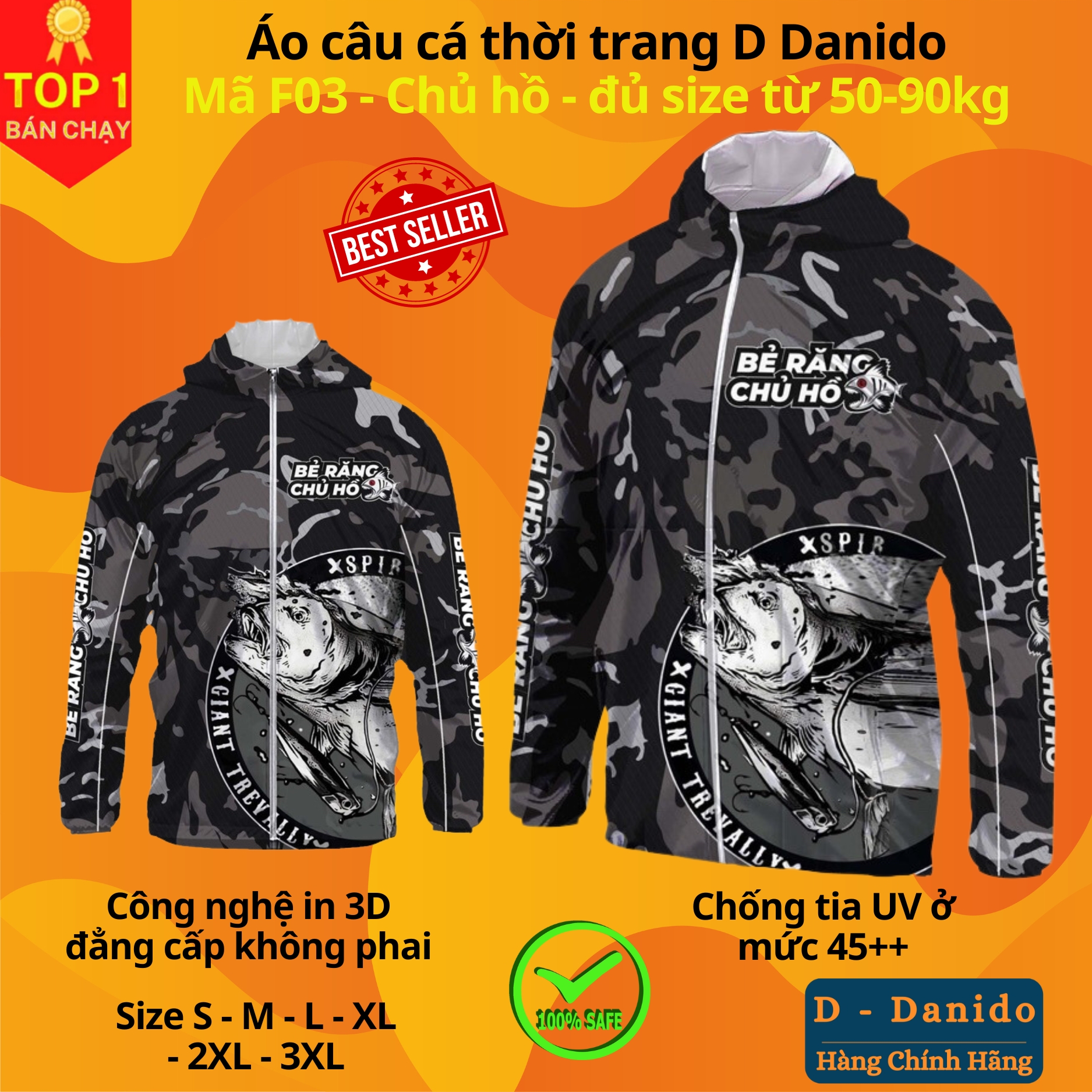 Áo câu cá thời trang chống nắng F11 Tiger đủ size từ 50-85kg - Áo đi câu chất liệu chống tia UV cao cấp D Danido