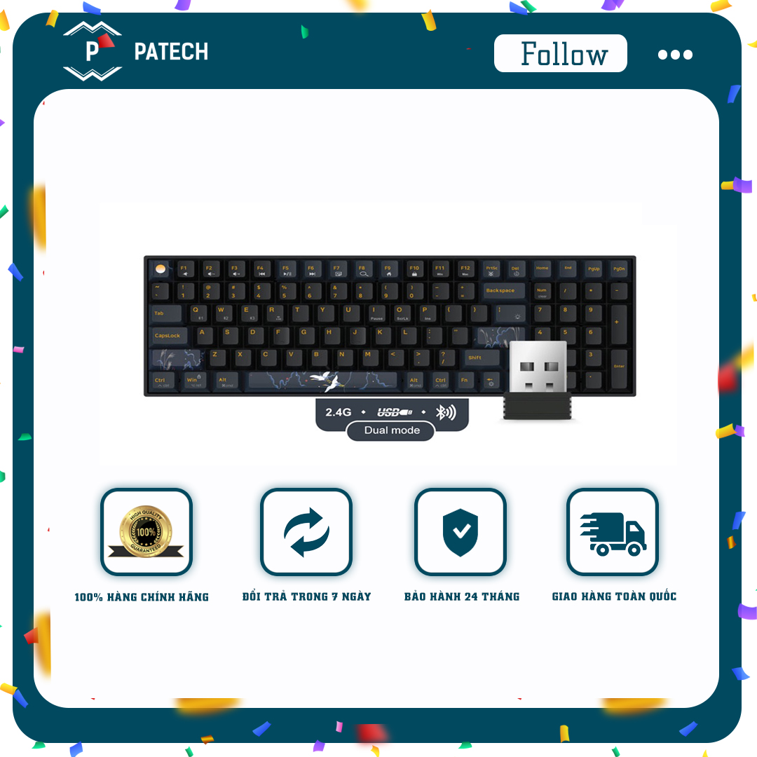 Bàn phím cơ không dây Dual Mode Newmen GM1000(Phiên bản Tiên Hạc-Trăng & Mây đặc sắc),Hotswap,Keycap PBT double-shot,LED RGB, đa chế độ kết nối (Bluetooth 5.0/Wired/2.4G)-Hàng chính hãng, bảo hành 24 tháng