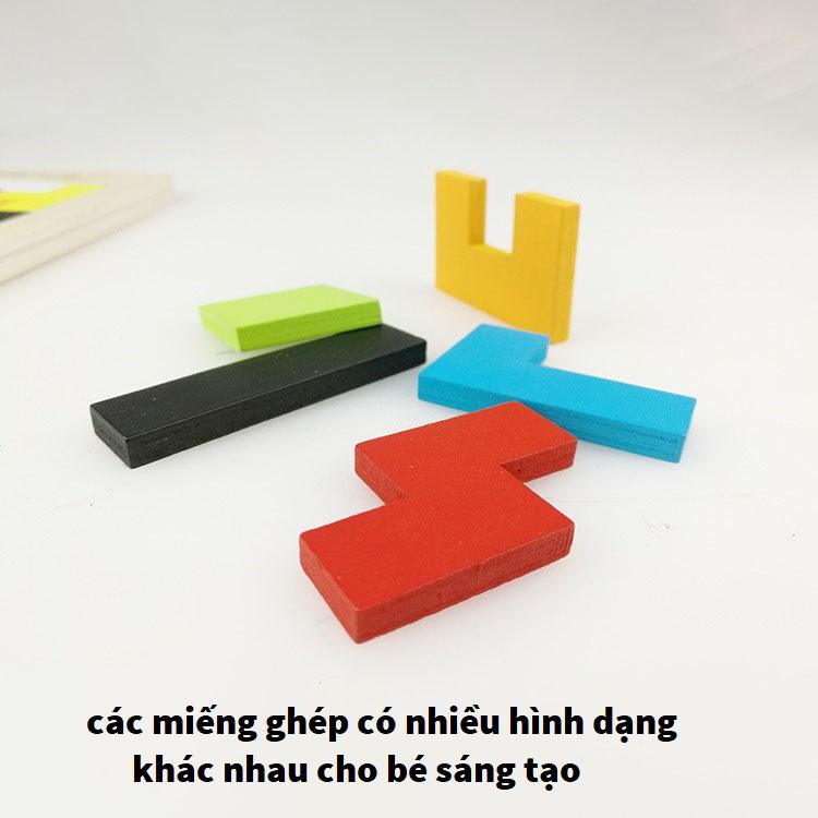 Đồ chơi bảng xếp hình Tetris bằng gỗ cho bé KB216003, bảng ghép gỗ 3d nhiều màu sắc, ghép hình phát triển tư duy