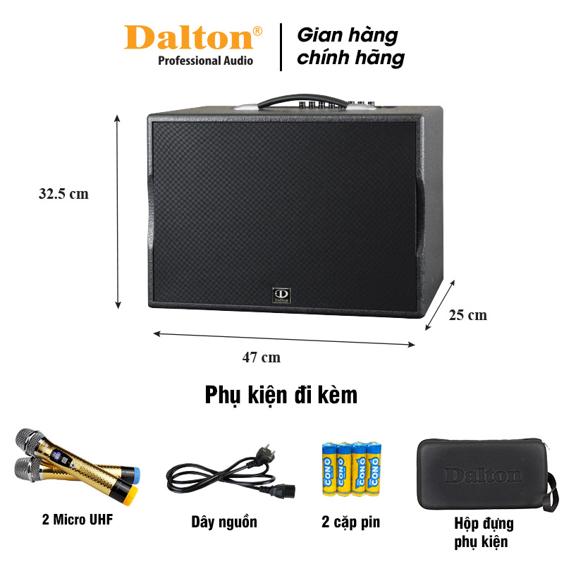 Loa karaoke xách tay Dalton PS-K10A LUXURY, Công suất 300W, bass 10 inch (2.5 tấc) kem 2 micro không dây sóng UHF- HÀNG CHÍNH HÃNG - BH 12 tháng