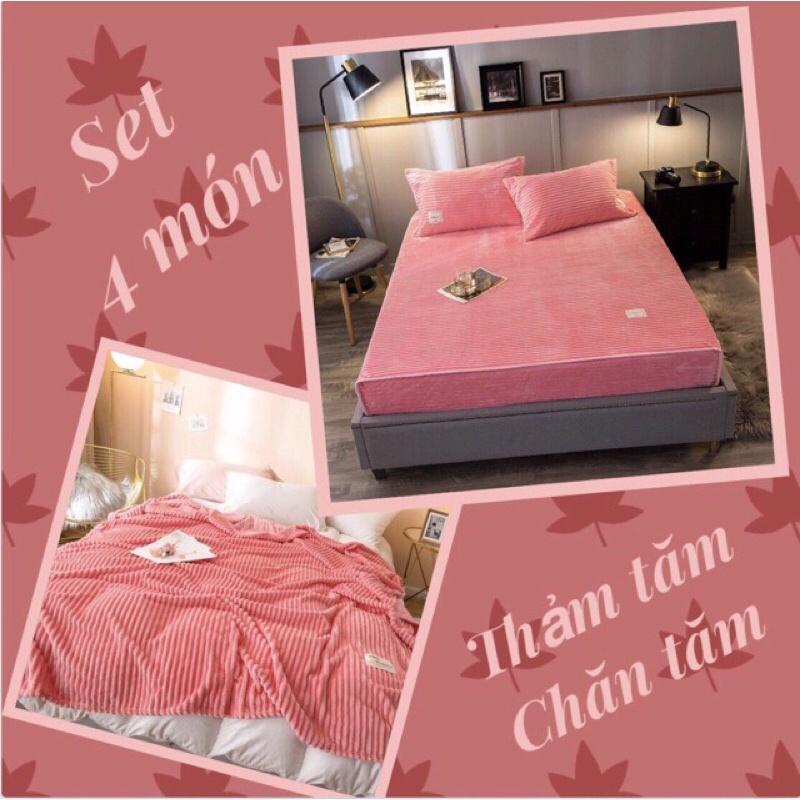 BỘ 4 MÓN CHĂN GA NỈ NHUNG TĂM HÀNG DÀY ĐẸP
