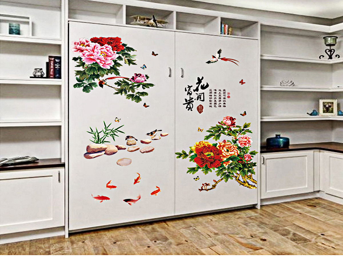 decal dán tường hoa mẫu đơn một mảnh sk9278