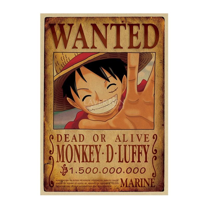 Tranh poster wanted lệnh truy nã One Piece dán tường, phong cách vintage kích thước 50.5*35cm trang trí độc đáo