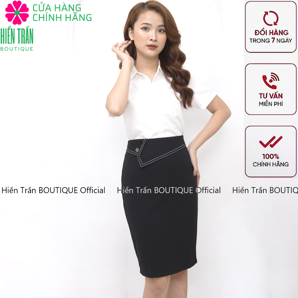 Chân váy bút chì Hiền Trần BOUTIQUE phối 2 khuy mạ crom sang trọng, quý phái, chất vải cao cấp