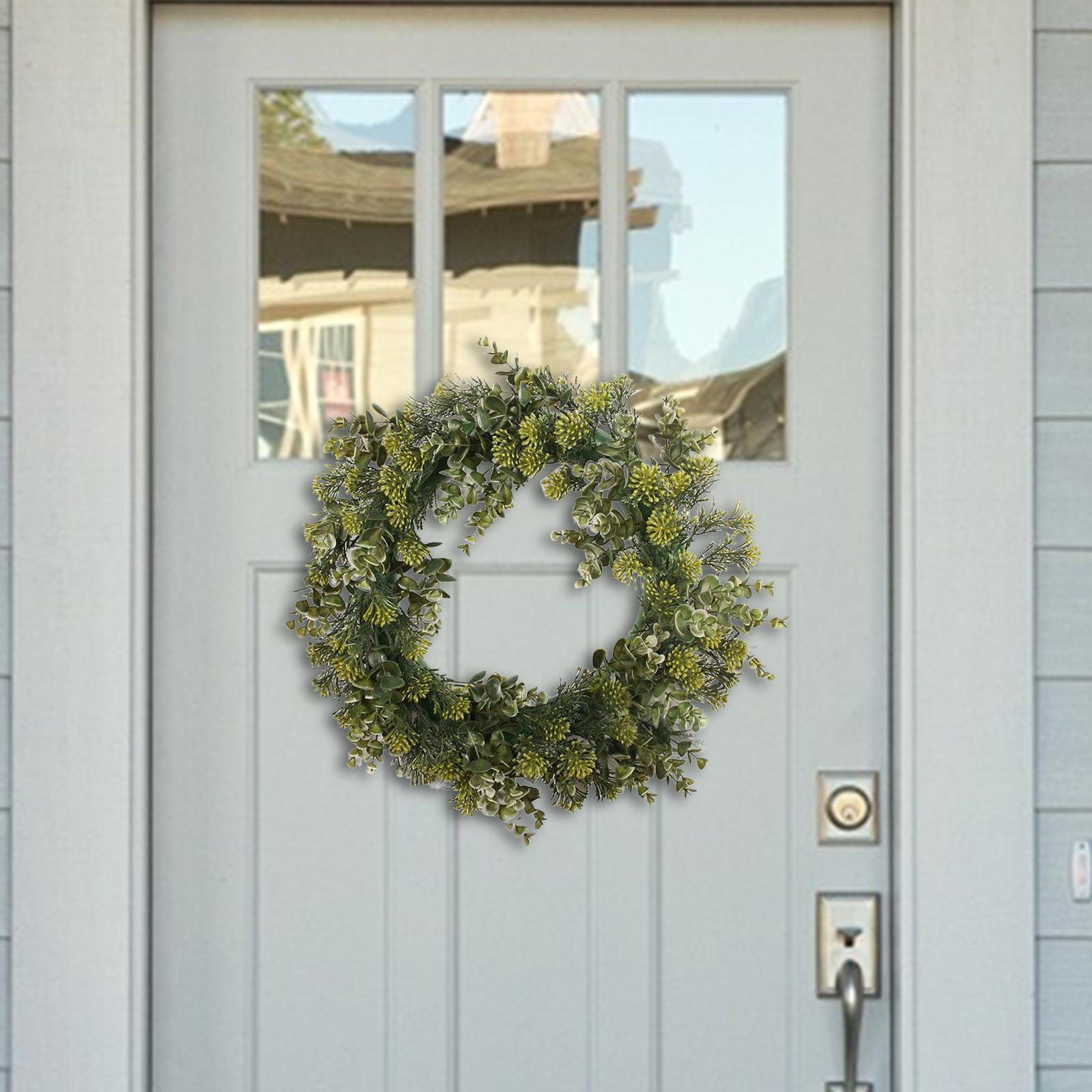 Green Leaves Wreath 16" Green Garland Round for Patio Front Door Party
