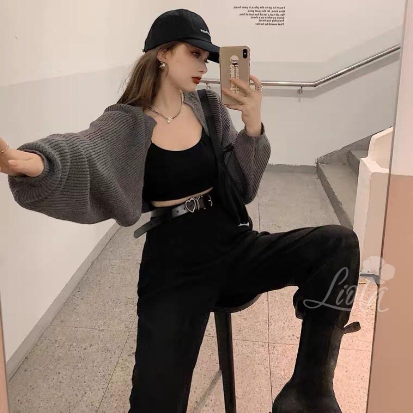 Áo khoác cadigan croptop len đan tay bồng dài  LIOLA