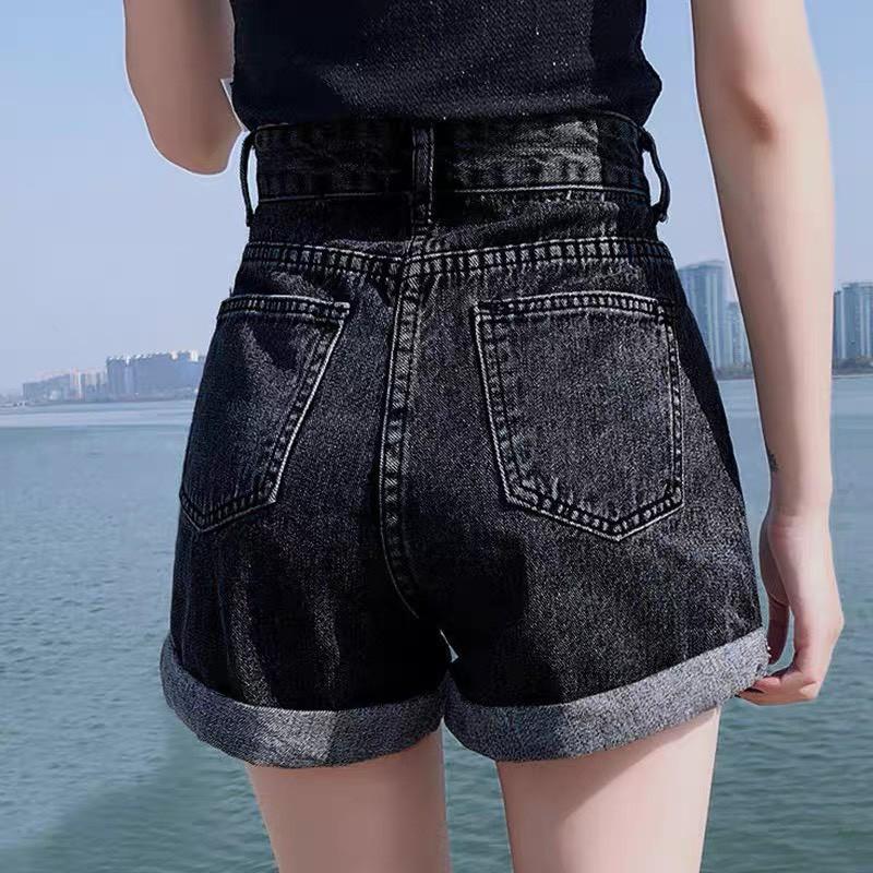 Quần short jean nữ BigSize lưng cao trên rốn, co dãn mạnh, xăn lai, màu xanh nhạt rách kiểu dành cho người mập 3868
