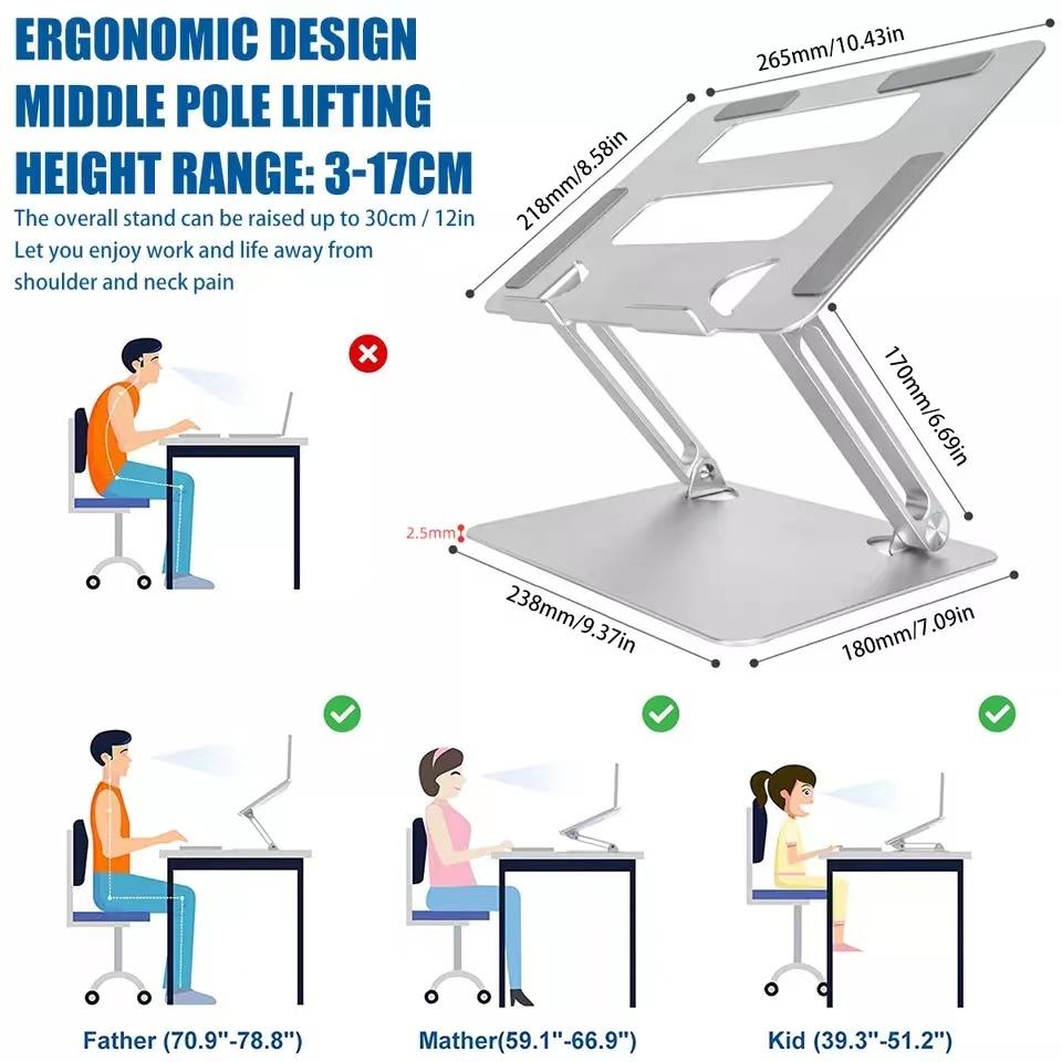 Giá Đỡ Laptop,Tablet Hợp Kim Nhôm Cao Cấp Chỉnh Độ Cao Theo Ý Muốn, Chống Mỏi Vai Gáy - Bạc