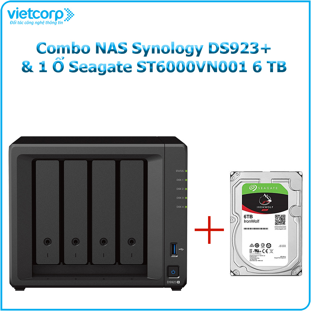 Combo Thiết bị lưu trữ NAS Synology DS923+ và 1 Ổ cứng Seagate ST6000VN001 6 TB - Hàng Chính Hãng