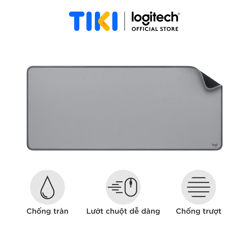 Bàn di chuột cỡ lớn Logitech Desk Mat - Đế cao su chống trượt, lướt dễ dàng, bề mặt chống đổ tràn, bền bỉ, nhỏ gọn - Hàng chính hãng