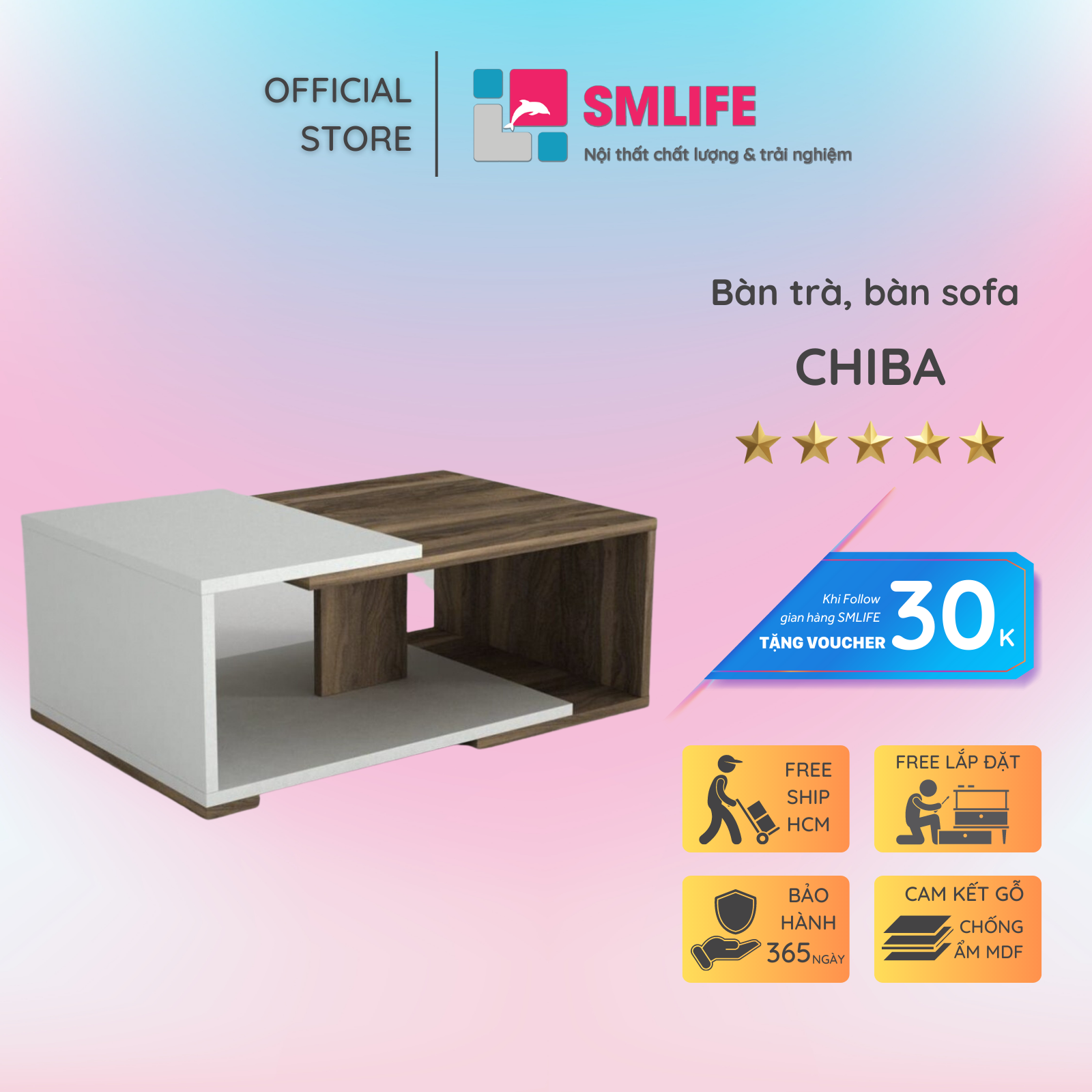 Bàn trà gỗ hiện đại SMLIFE Chiba | Gỗ MDF dày 17mm chống ẩm | D81.8xR50xC35cm