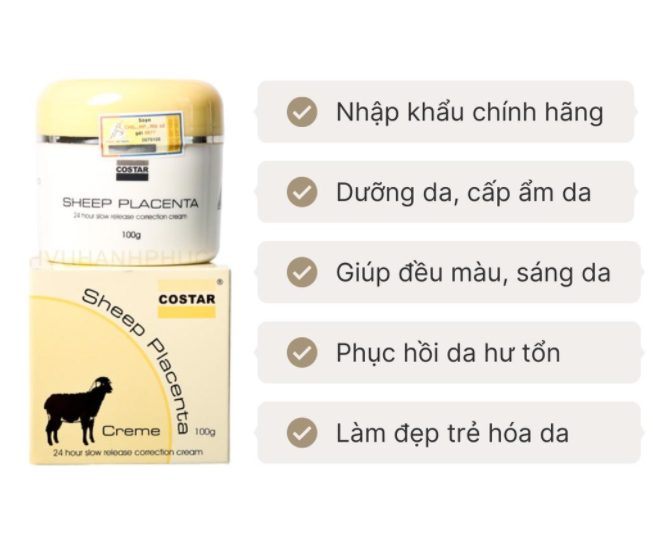 Kem dưỡng da nhau thai cừu costar sheep placenta creme 100g kem dưỡng trắng da cấp ẩm và phục hồi da