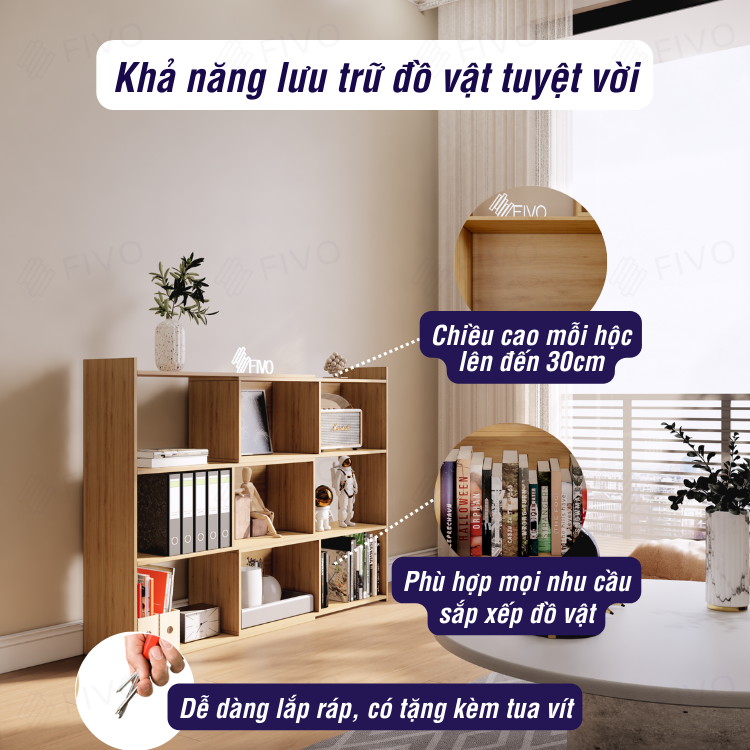 Kệ Trang Trí Nội Thất FIVO FB72, Thiết Kế Hiện Đại 2IN1 Đóng Mở Tùy Thích, Phù Hợp Mọi Không Gian Trong Nhà - 3 Tầng