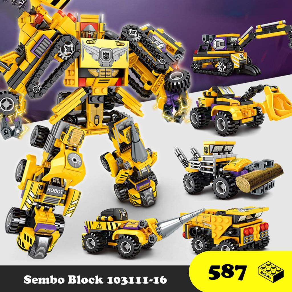 Đồ chơi lắp ráp Robot Xây dựng 6 trong 1 - Robot Transformer Sembo Block 103111 - Đồ chơi Lego 587 mảnh ghép