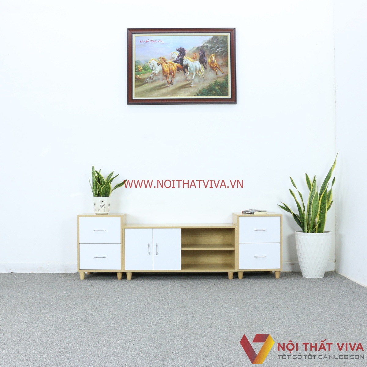 Kệ Tivi Gỗ MDF Melamine Lắp Ghép Màu Vàng Phối Trắng Đẹp Hiện Đại