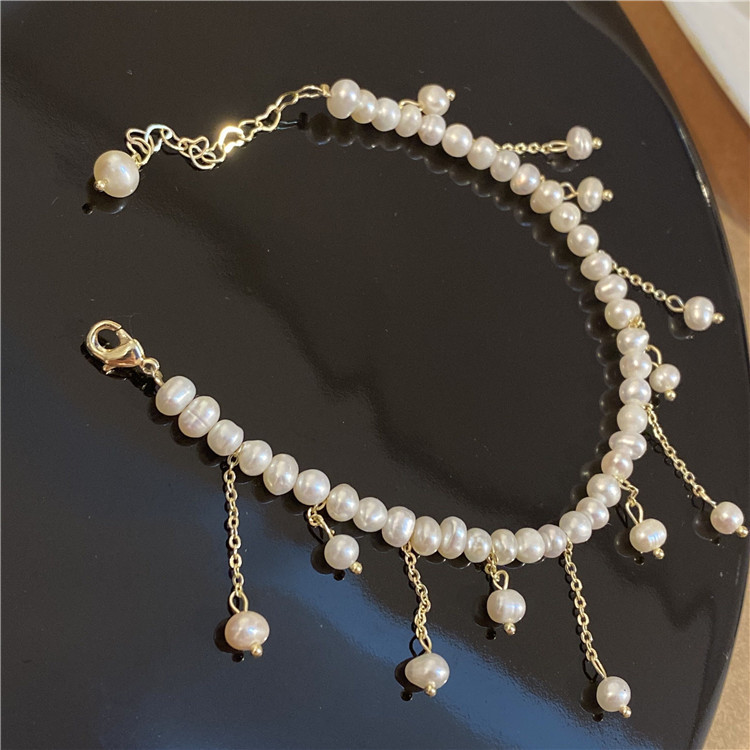 Set dây chuyền vòng cổ và lắc tay hạt tròn tua rua nữ tính Hàn Quốc