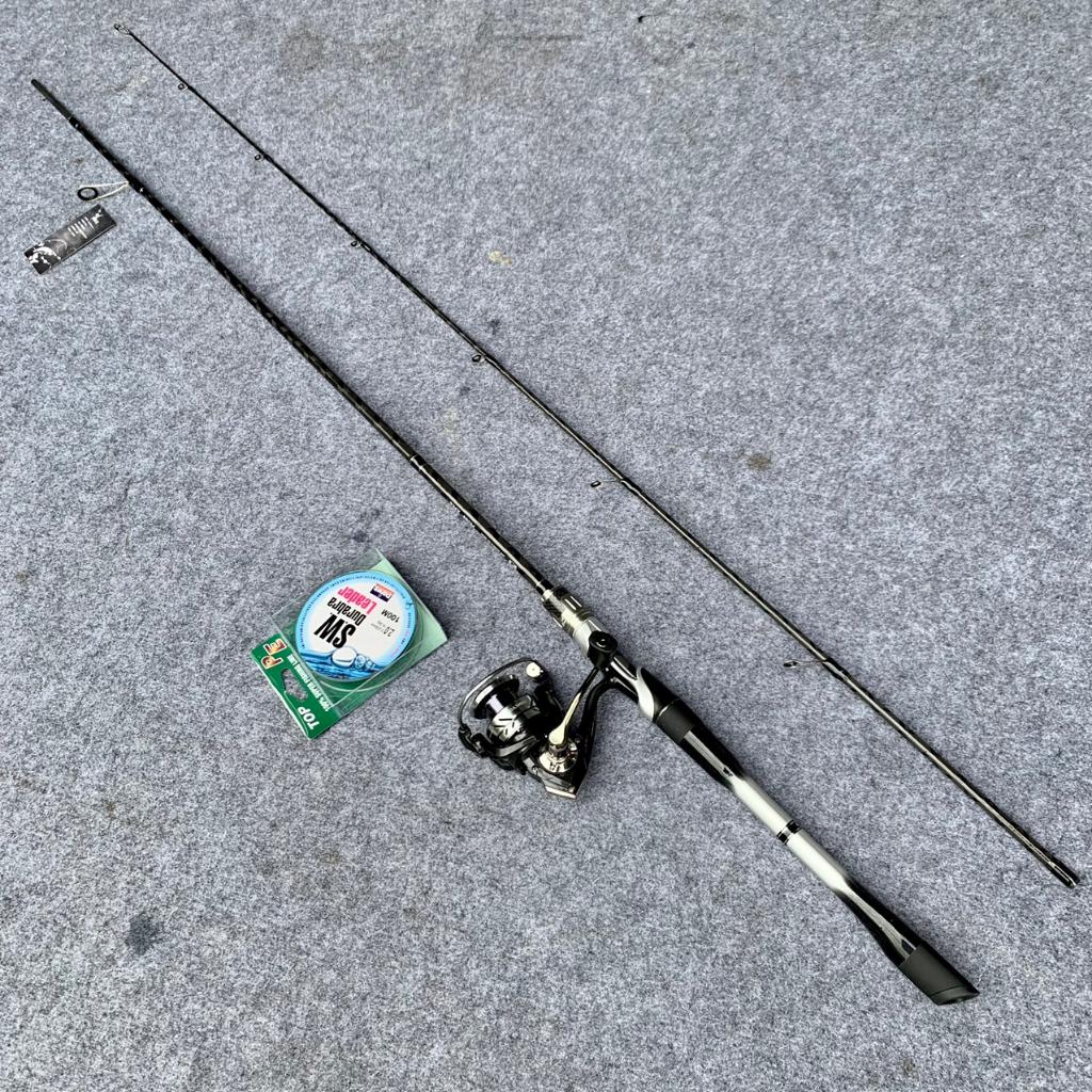 Bộ lure đứng cần BỌ CẠP TRẮNG độ cứng M carbon xoắn X + máy DEUKIO size 3000 thế hệ 2 tặng kèm dây dù PE
