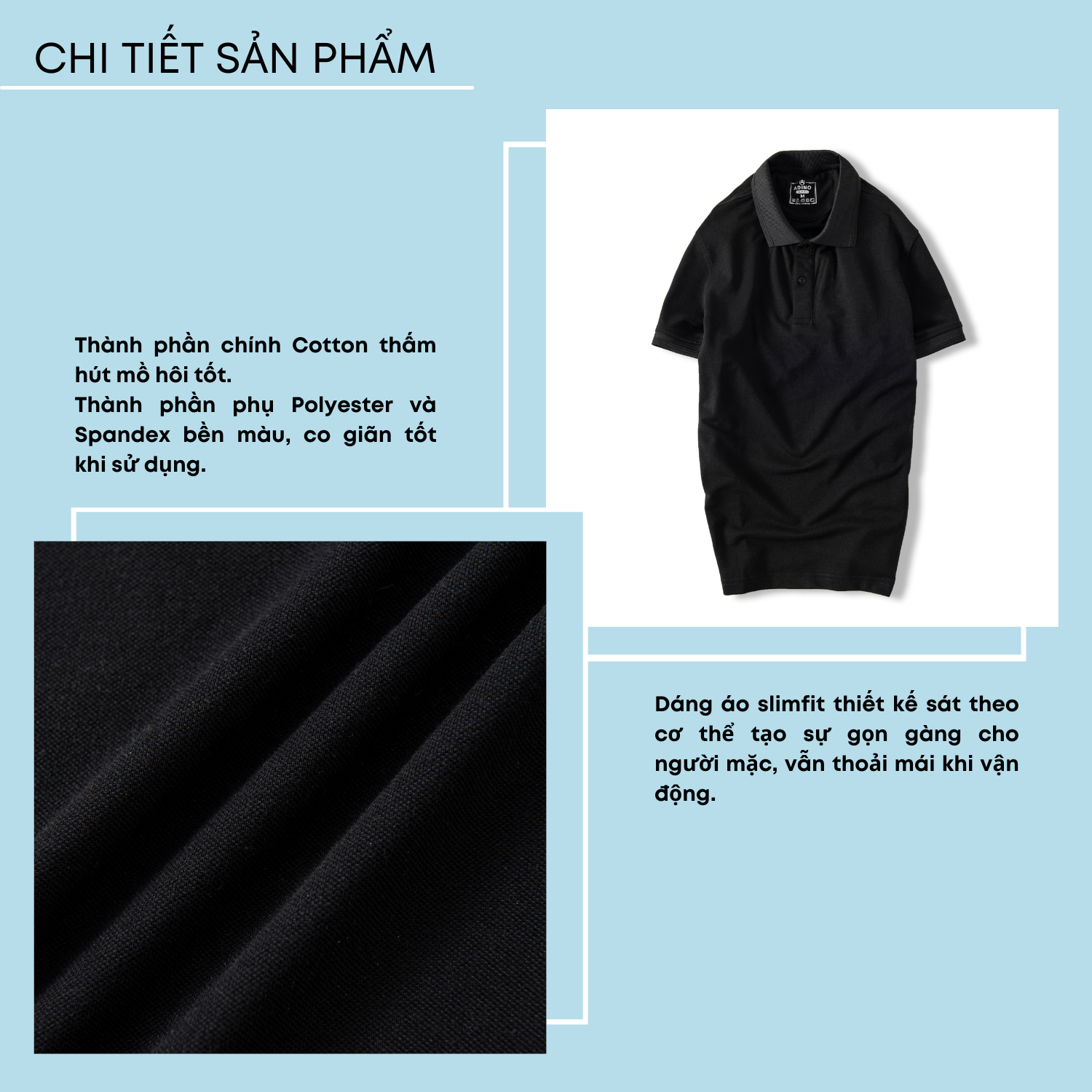 Áo polo nam màu đen phối viền chìm ADINO vải cotton polyester mềm dáng slimfit công sở trẻ trung năng động AP80