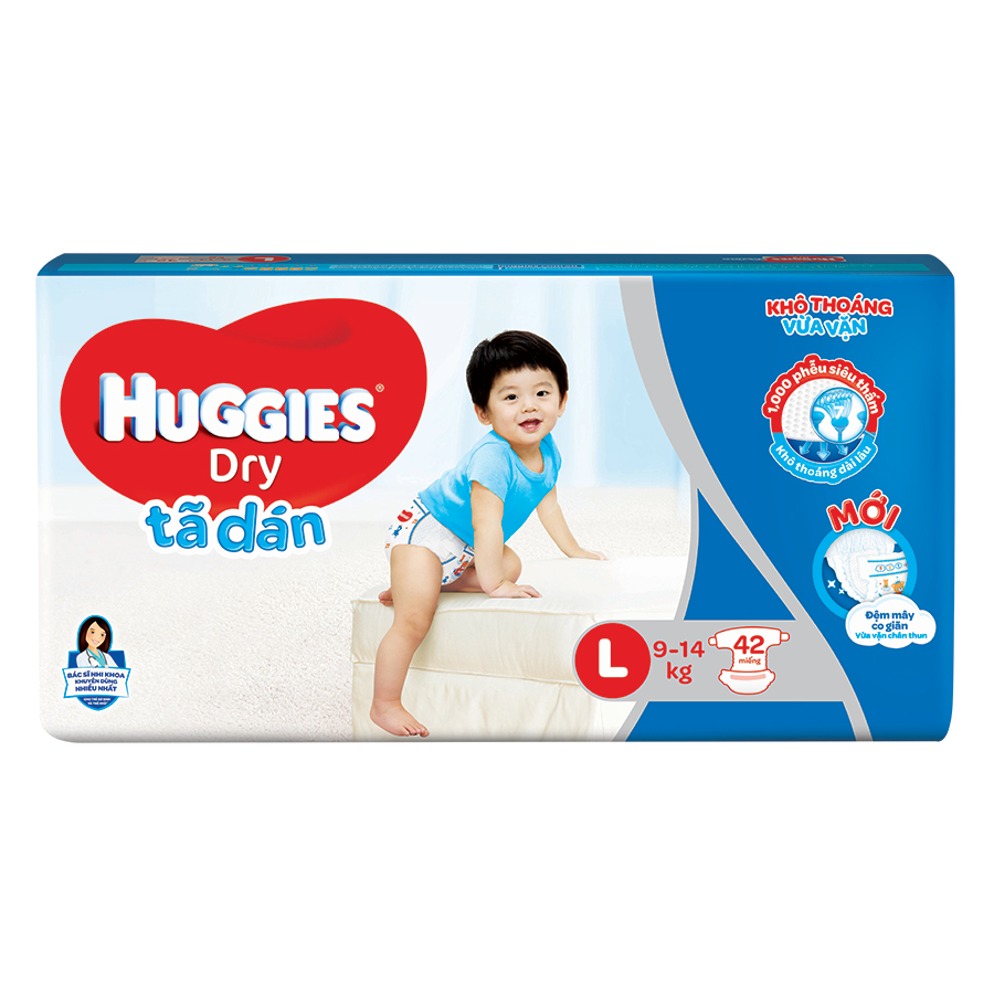 Tã Dán Huggies Dry Gói Đại L42 - Bao Bì Mới