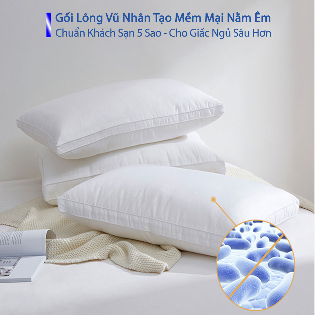 Gối Ngủ Lông Vũ Cao Cấp Gối Ngủ Kê Cổ Chống Mỏi Cổ Gối nằm êm ái, mềm mịn, kháng khuẩn- Chuẩn  Khách Sạn 5 Sao