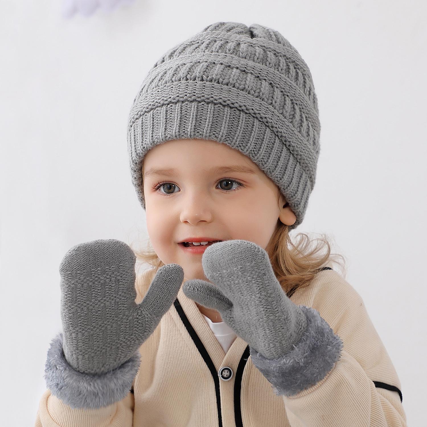 Găng tay găng tay mùa đông Bộ mũ beanie cho trẻ em trẻ em trẻ con