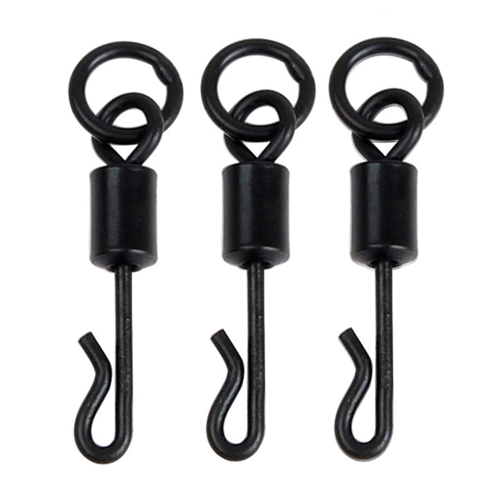 50pcs Matte Black Carp Fishing Swivels Long Body Quick Change Swivel w/ Ring