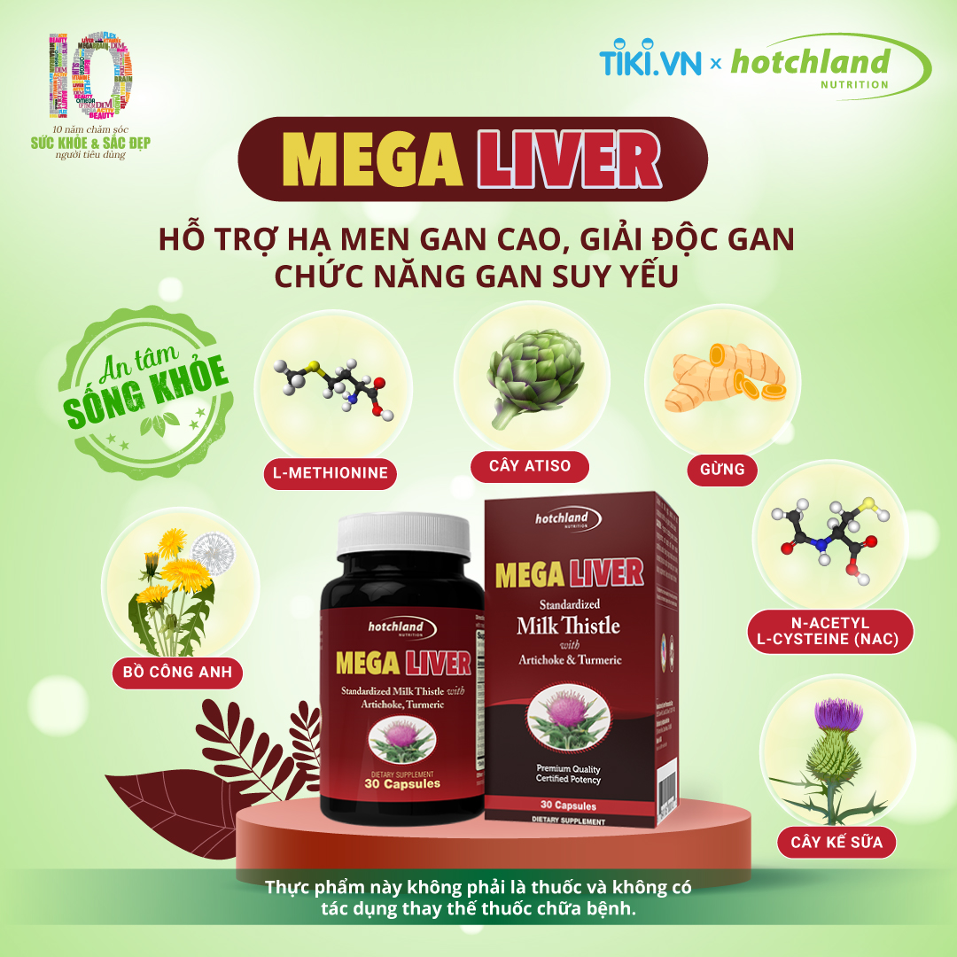 Viên uống hỗ trợ giải độc, hạ men gan, gan nhiễm mỡ, giải độc gan hiệu quả Hotchland Mega Liver TPBVSK-Hàng chính hãng [Hộp 30 viên]-HL0122