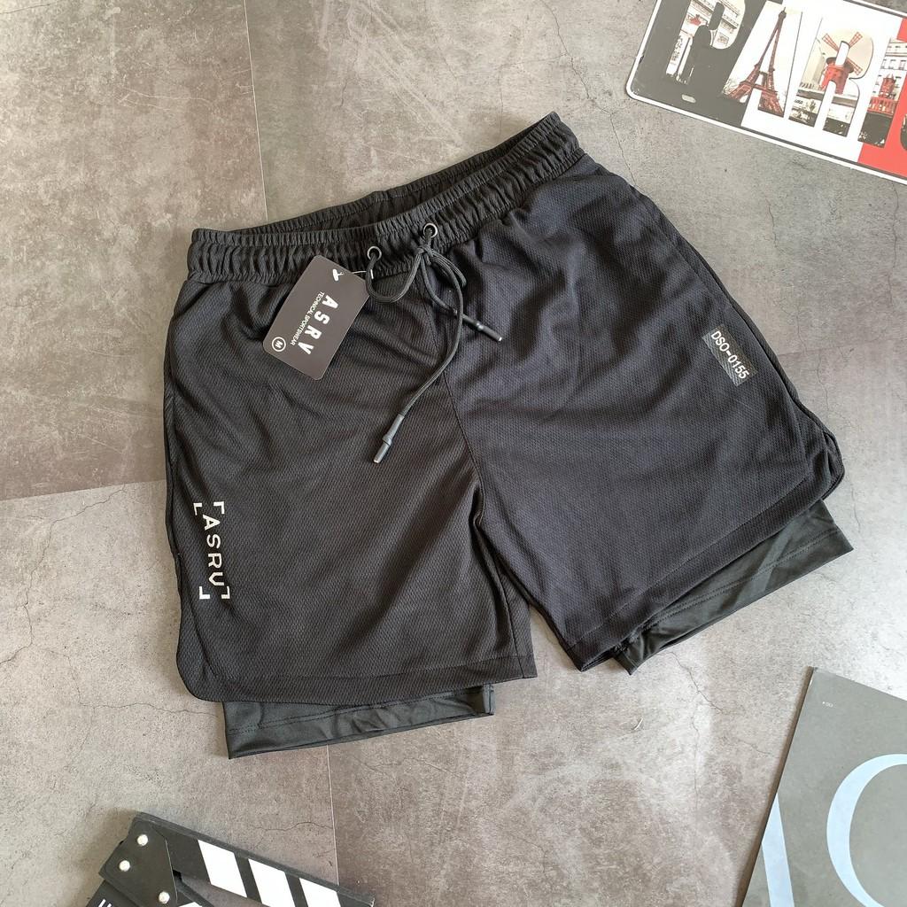 Quần đùi nam thể thao 2 lớp ASRV SP124, Quần short tập gym nam lót legging dáng ngắn - Gym Trex