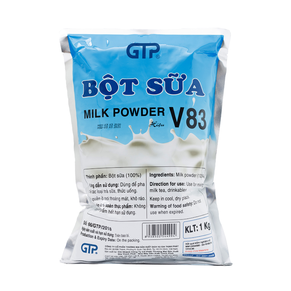 Bột kem béo V83 GTP (1KG)- Béo, thơm đậm vị dùng để pha trà sữa, thức uống, làm bánh - SP Chính Hãng (Bột kem béo hiệu V83 (1kg/bao))
