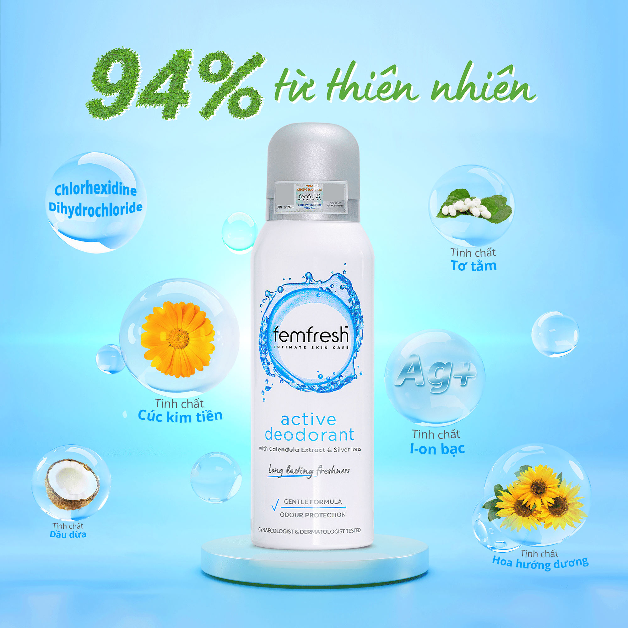 Bộ Đôi Dung Dịch Vệ Sinh Phụ Nữ Femfresh Daily Wash 150ml & Xịt Thơm Mát Khử Mùi "Cobe" Femfresh Active Deodorant 125ml