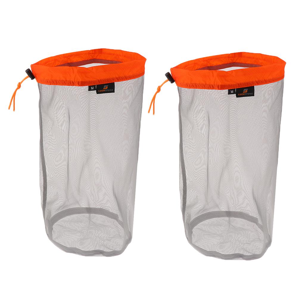 2pcs S Drawstring Mesh Stuff Sack Shoes Clothes Bag - Hiking Camping Travel