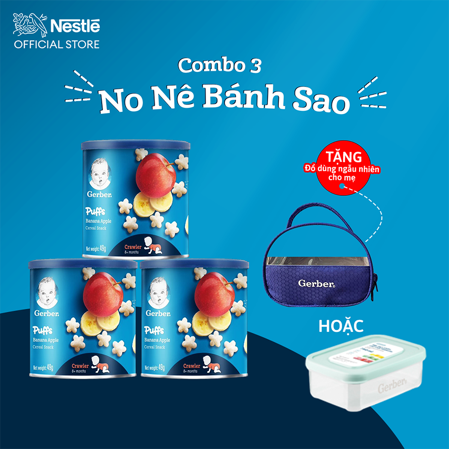 Combo 3 Bánh Ăn Dặm Hình Sao Nestlé Gerber Chính Hãng - Combo 3 No Nê Bánh Sao [Tặng Đồ Dùng Cho Mẹ Ngẫu Nhiên]