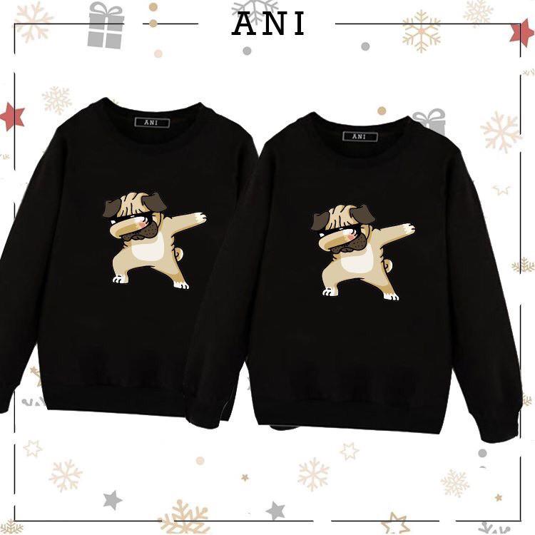 Áo đôi thu đông nam nữ màu đen - nỉ đẹp - dày dặn