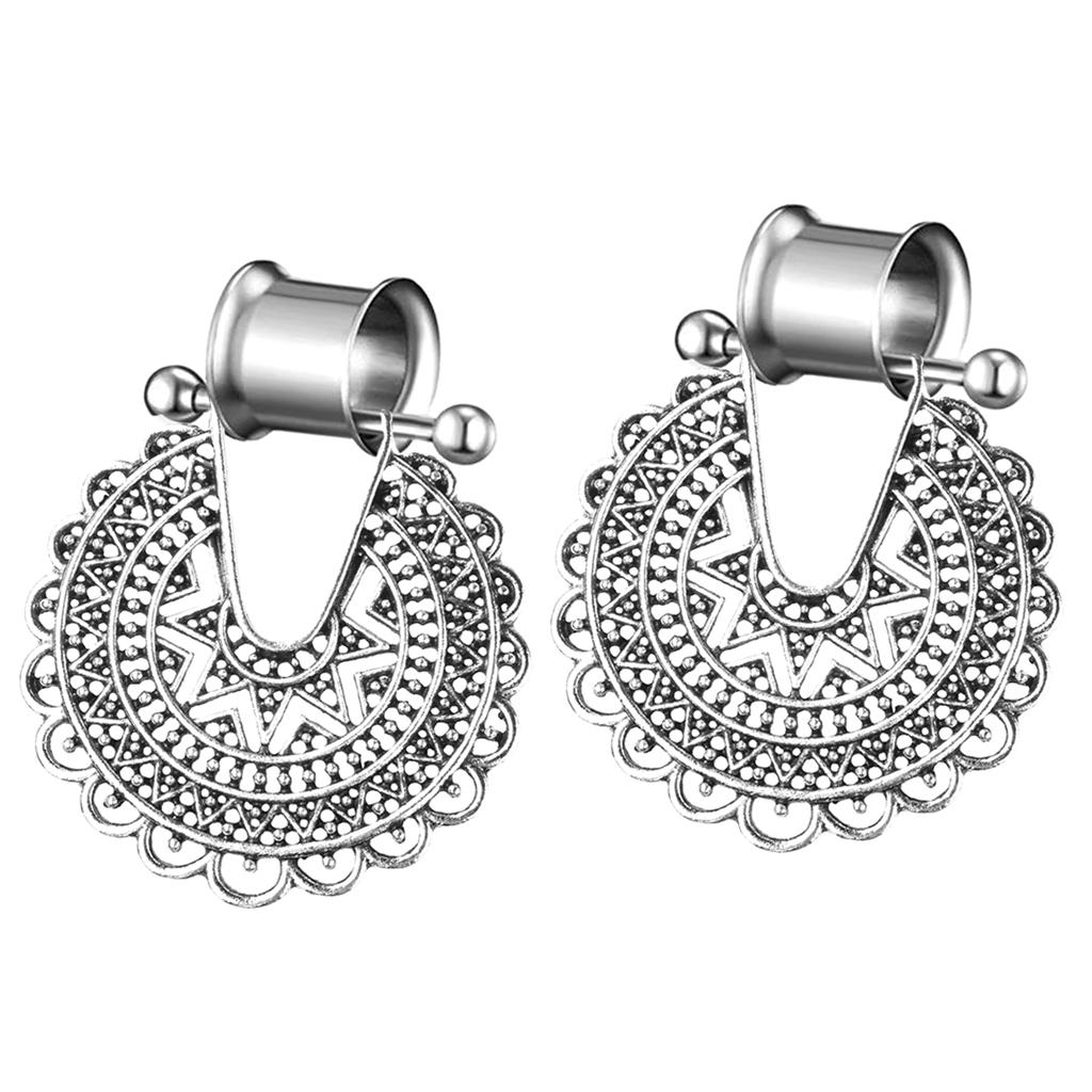Boho Hollow Flower Stainless Steel Dangle Ear Plugs