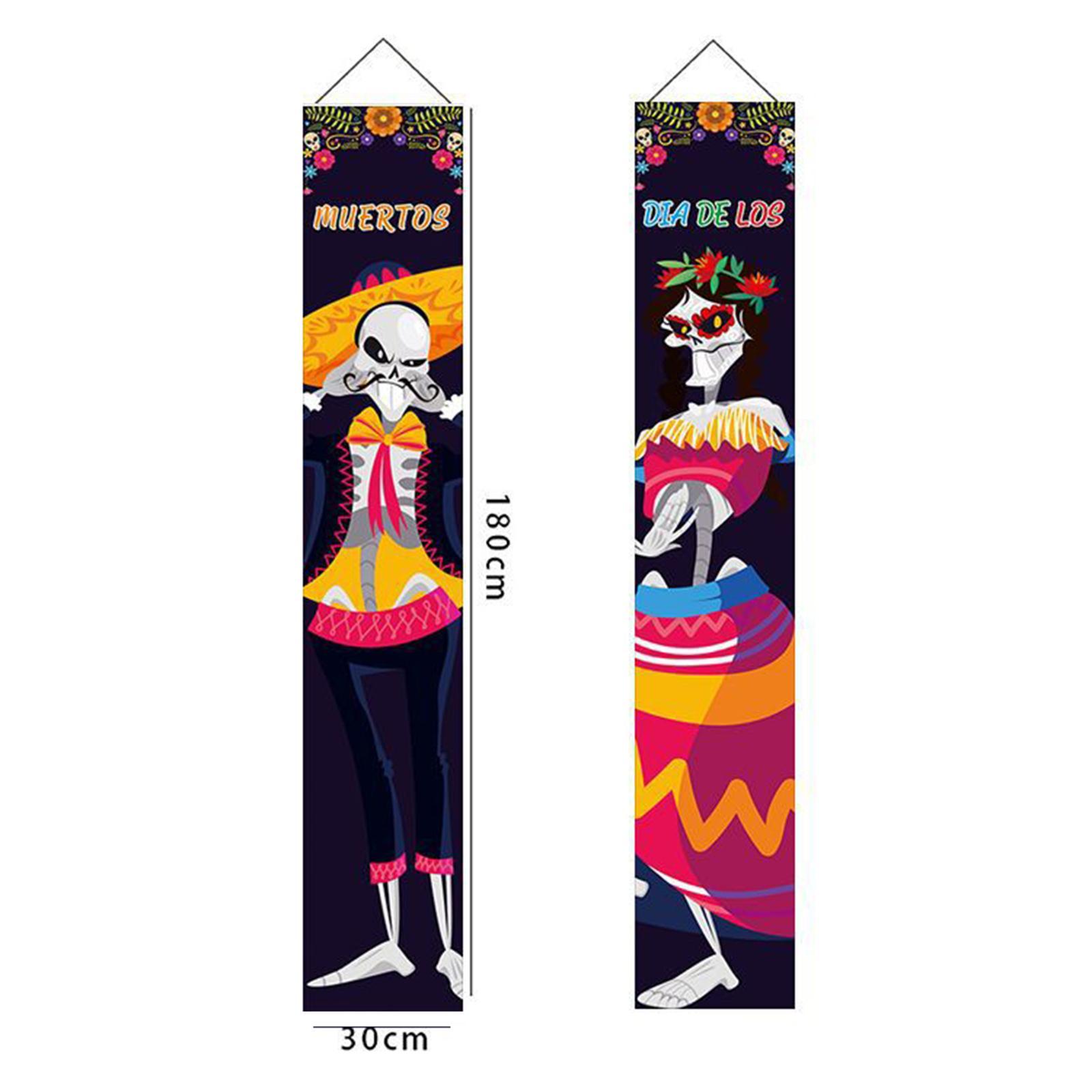 Halloween Banners Mexican Day of The Dead Flag Halloween Welcome Signs Hanging Sign Halloween Party Decoration for Backyard Porch Front Door