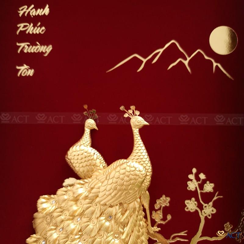 TRANH ĐÔI CHIM CÔNG VÀ HOA MẪU ĐƠN