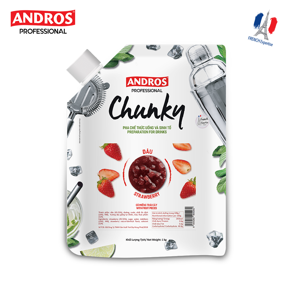 Mứt Trái Cây Pha Chế Dâu - Có Miếng Trái Cây Thật - ANDROS CHUNKY - 1KG